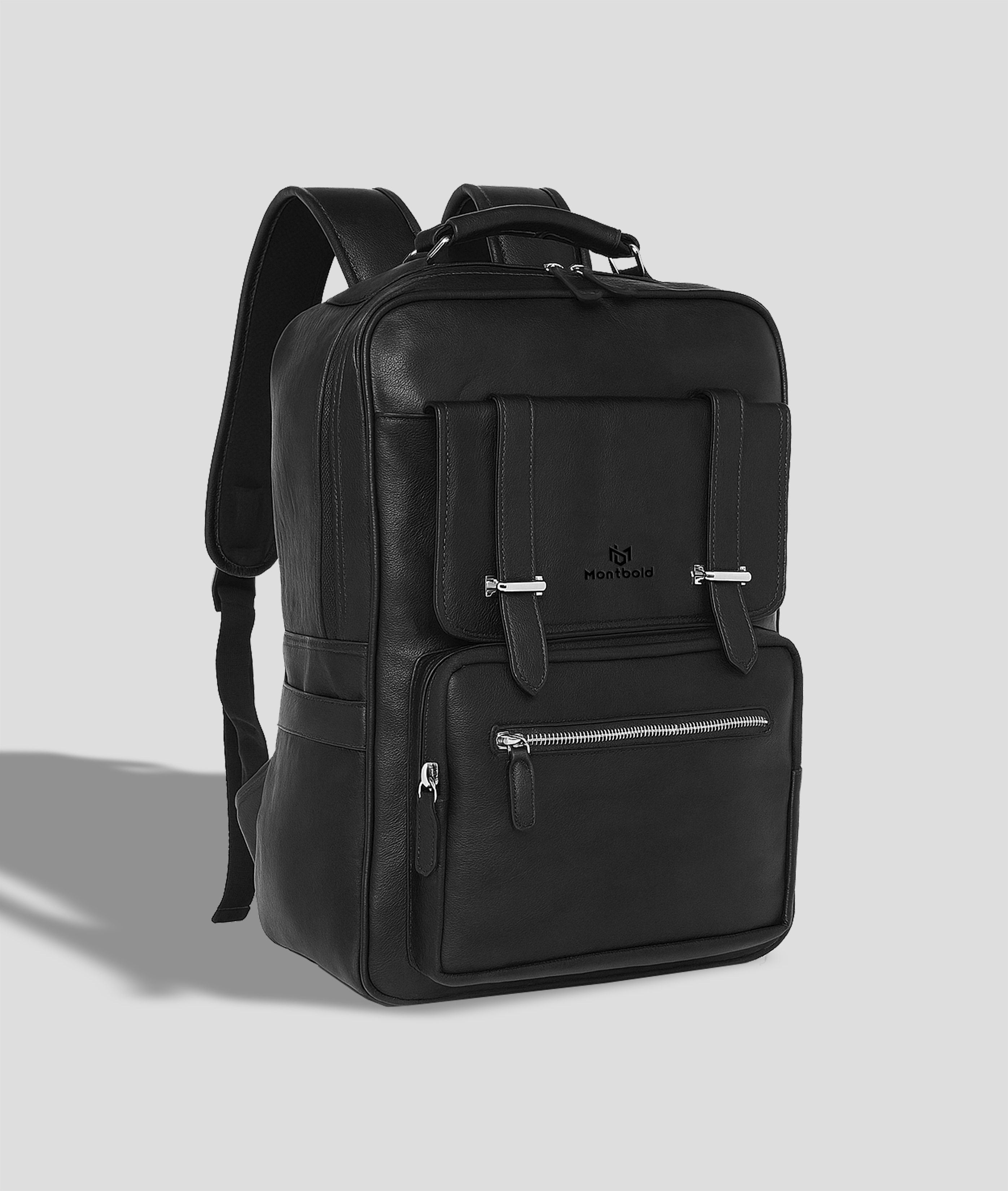 Montbold Executive Leather Laptop Backpack – Premium Black Business Bag
